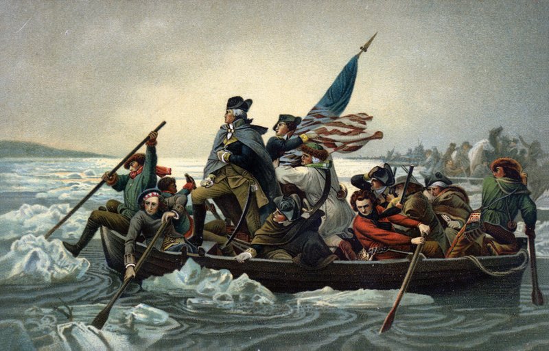 George Washington atravessando o Delaware durante a Guerra da Independência Americana, 25 de Dezembro de 1776 (chromolitho) de Emanuel Gottlieb (after) Leutze