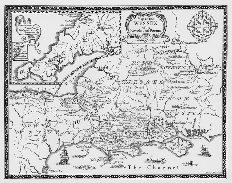 Mapa do Wessex dos Romances e Poemas de Thomas Hardy (gravura) de Emery Walker
