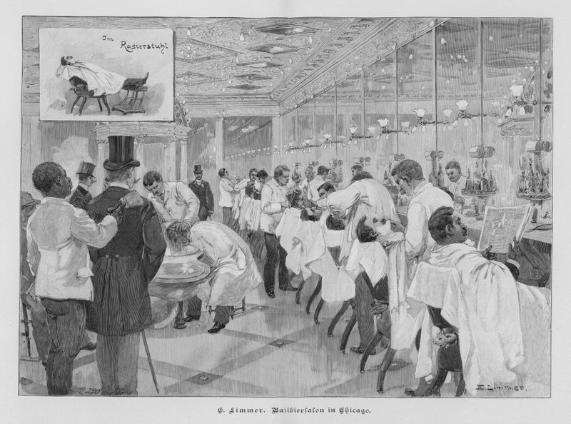 Barbearia em Chicago, Illinois, EUA (gravura) de Emil (after) Limmer