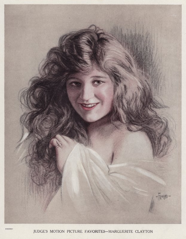 Marguerite Clayton, atriz americana de cinema mudo (litografia colorida) de Emil Flohri