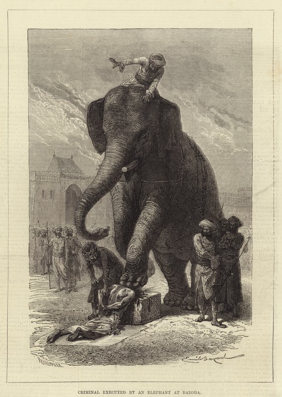 Criminoso executado por um elefante no Baroda de Emile Antoine Bayard