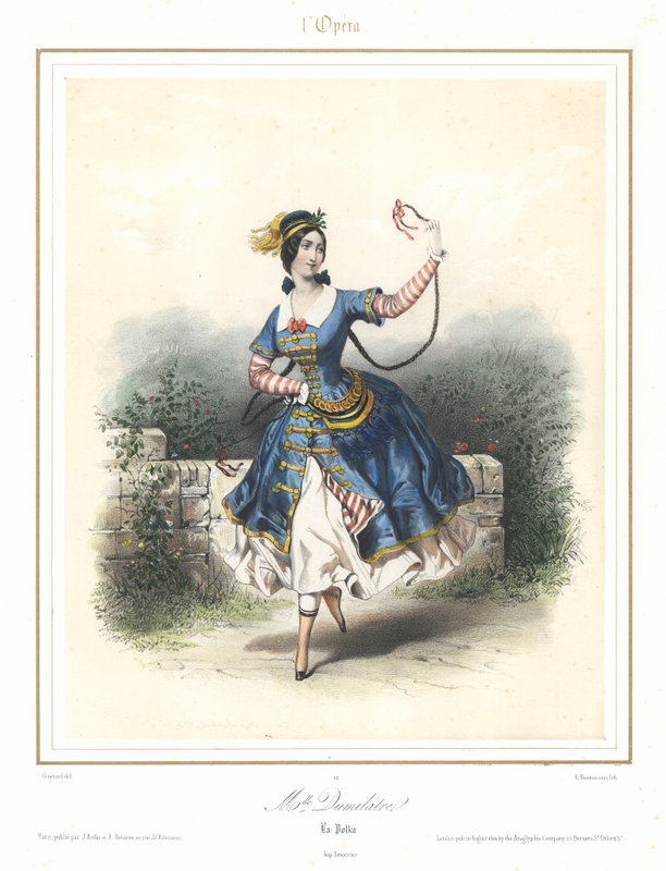 A bailarina francesa Adele Dumilatre dançando na Ópera de Paris, c1840 (cor litho) de Emile Desmaisons
