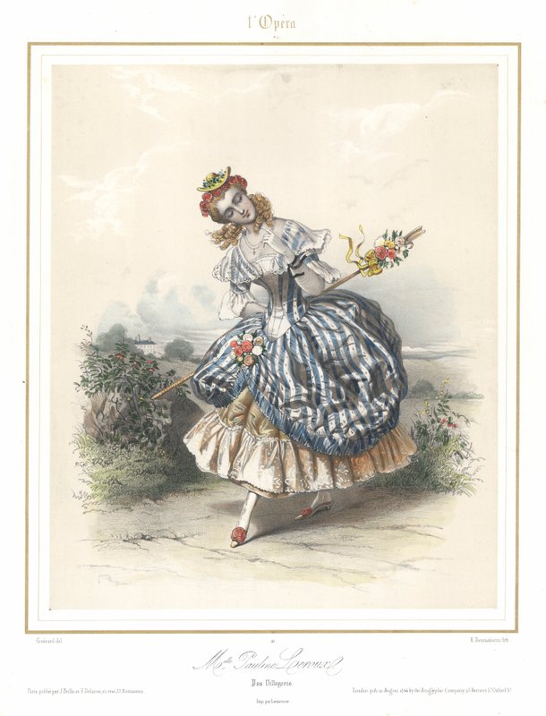 A bailarina francesa Pauline Leroux dançando na Ópera de Paris, c1840 (cor litho) de Emile Desmaisons