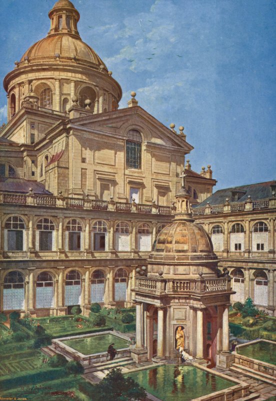 Elscorial: Patio de Los Evangelistas (litografia a cores) de Emilio Poy Dalmau