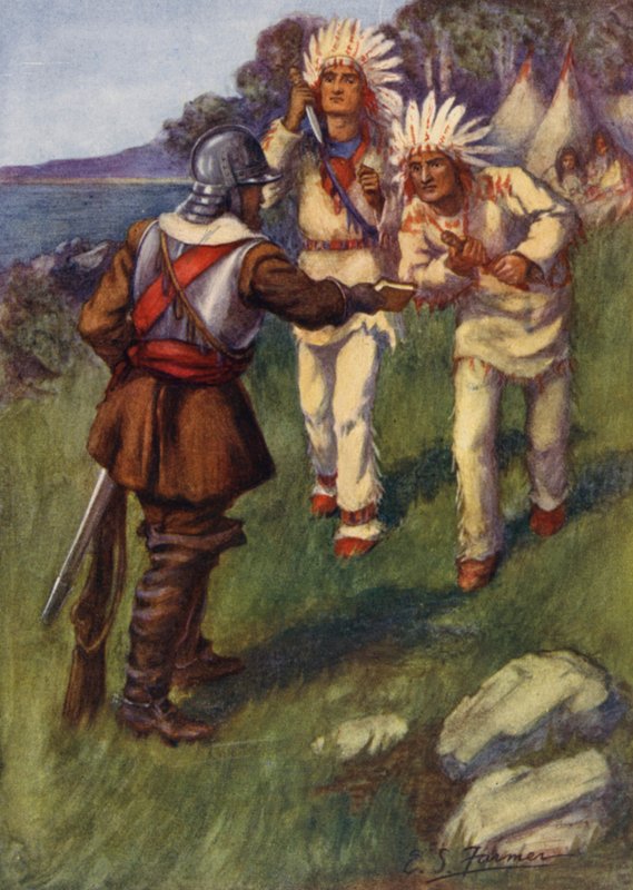 Miles Standish tratando com os índios de Emily Farmer