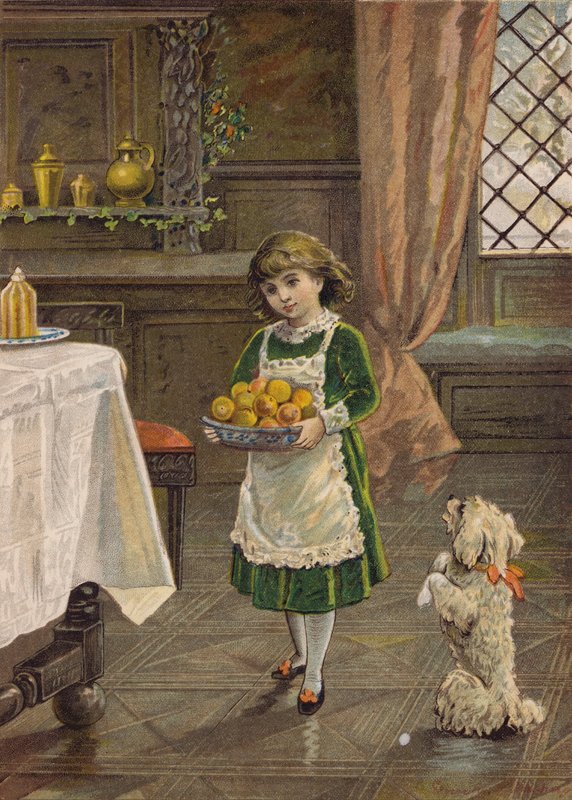 Rapariga com uma taça de fruta (cromolitografia) de Emily Jane Harding Andrews