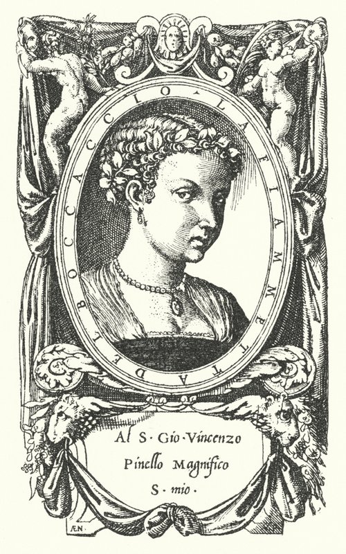A Senhora Fiammetta, tema da novela de Giovanni Boccaccio Elegia de Madonna Fiammetta de Enea Vico
