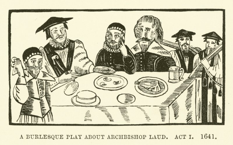 Uma peça burlesca sobre o Arcebispo Laud, Ato I, 1641 de English School