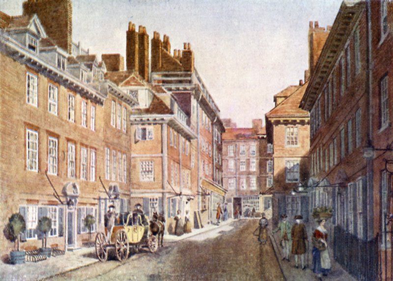 Edifícios de Beaufort em 1704, posteriormente retirados quando o Savoy Hotel e Savoy Theatre foram erguidos de English School