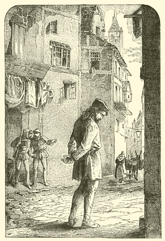 Bernard Palissy, o oleiro huguenote, com a cabeça curvada nas ruas de English School