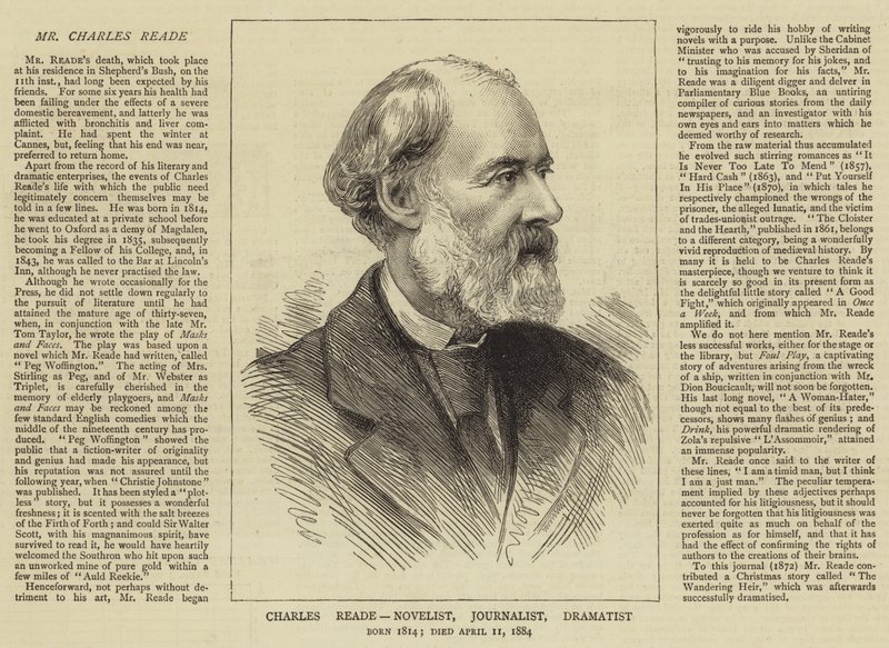 Charles Reade, romancista, jornalista, dramaturgo de English School