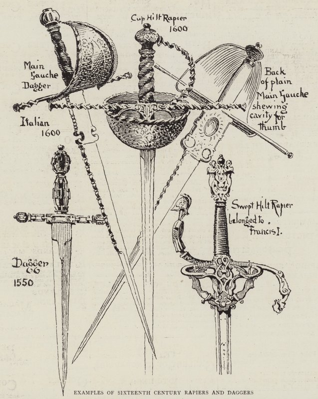 Exemplos de Rapiers e Adagas do Século XVI de English School