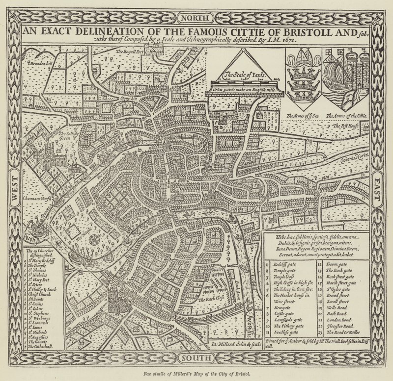 Fac-símile de Millerds Mapa da cidade de Bristol de English School