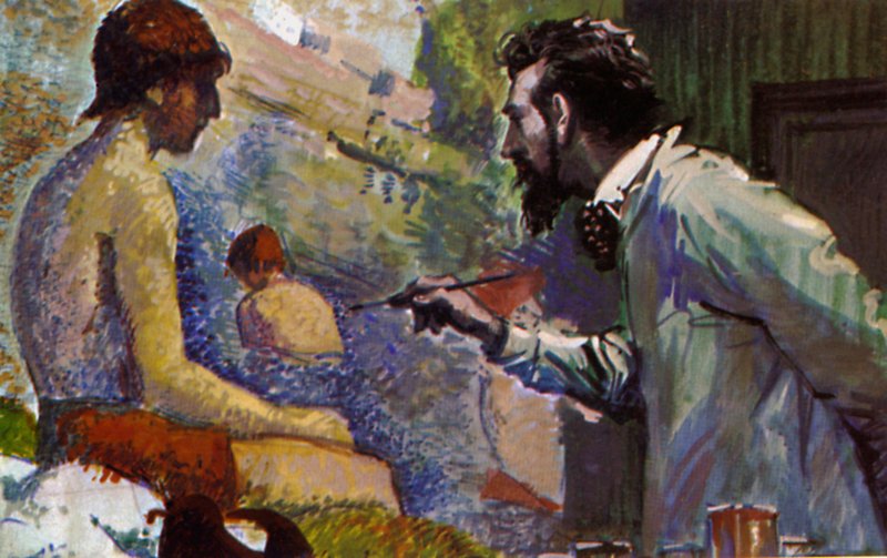 George Seurat pintando um banho de English School