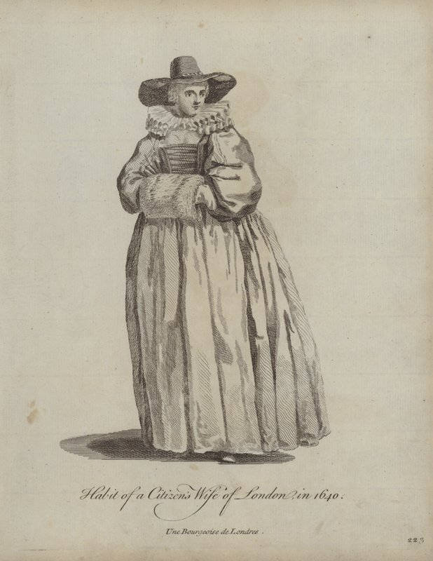 Hábito de uma esposa cidadã de Londres em 1640 de English School