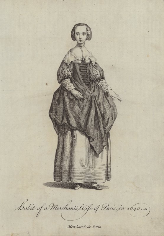 Hábito de uma esposa de comerciantes de Paris em 1640 de English School