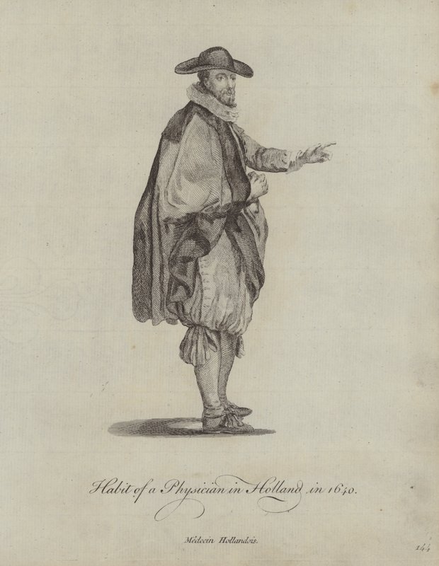 Hábito de um médico na Holanda em 1640 de English School