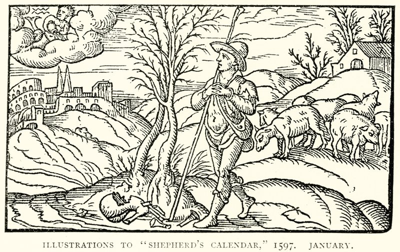 Ilustrações para Shepherds Calendar, 1597. January de English School