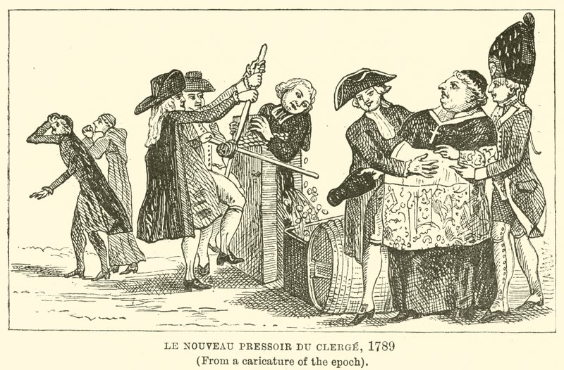 A Nova Imprensa de Clerge, 1789, (De uma caricatura da época) de English School