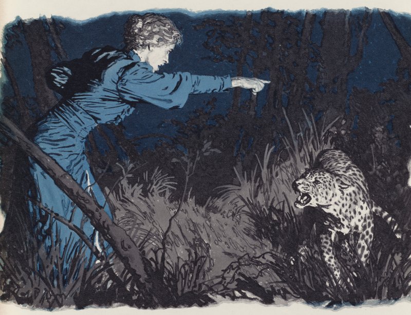 Mary Kingsley desafiando um leopardo à solta de English School