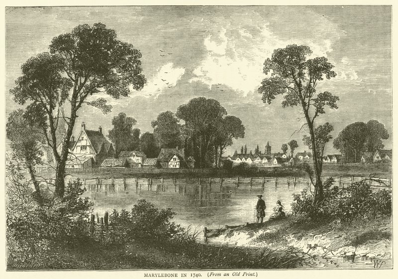 Marylebone em 1740, de uma impressão antiga de English School