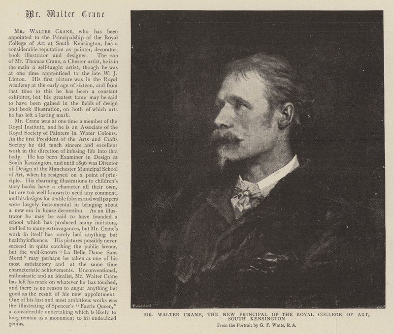 Sr. Walter Crane, o novo diretor do Royal College of Art, South Kensington de English School