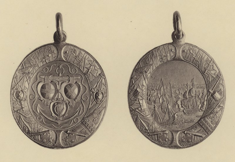 Anverso e reverso da recompensa naval por vitórias do almirante Blakes sobre os holandeses, 1652-3 de English School