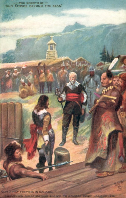 Nossa primeira base no Canadá, Champlain entregando Quebec ao almirante Kirke, 20 de julho de 1620 de English School