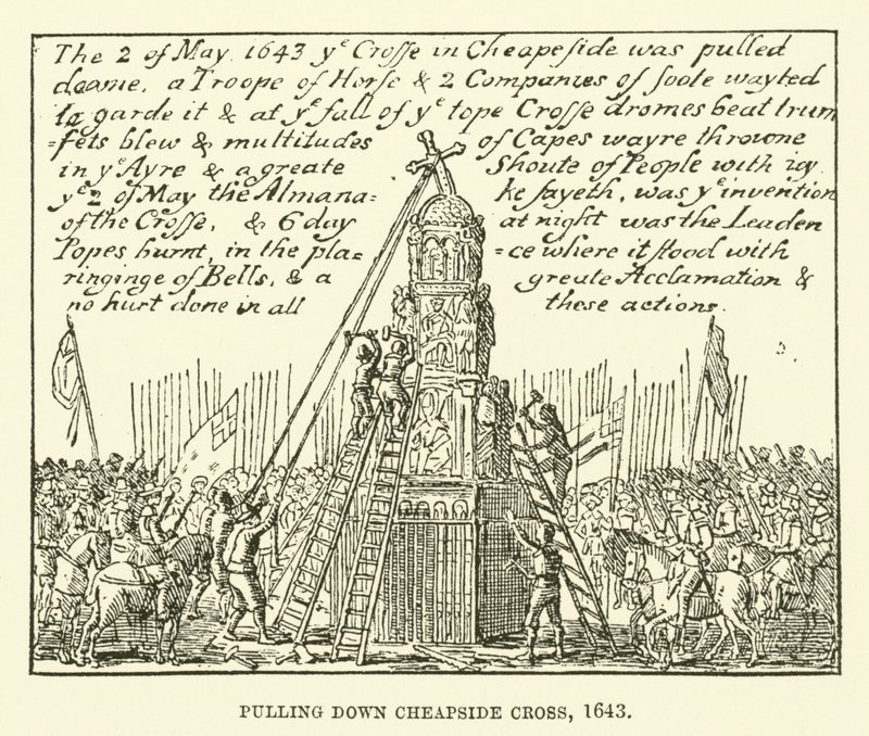 Puxando a Cruz de Cheapside, 1643 de English School
