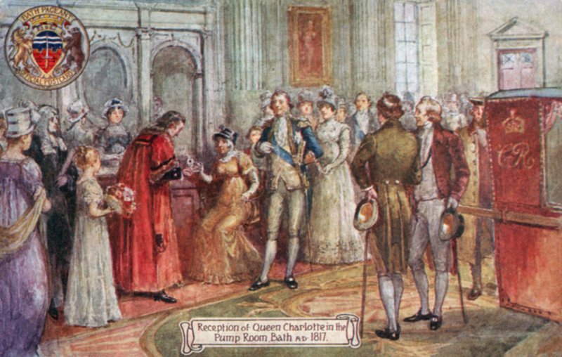 Recepção da rainha Charlotte no Pump Room, Bath, 1817 AD de English School
