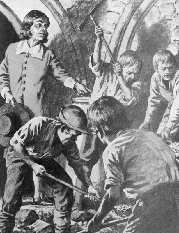 Samuel Pepys tentando encontrar o tesouro de John Barksteads na Torre de Londres de English School