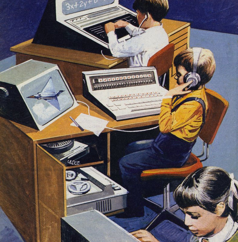 Escolas do futuro, como imaginado no início dos anos 70 de English School