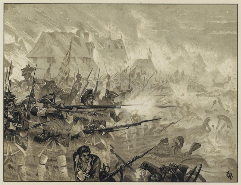 O 34º (Regimento Cholmondeleys) em Fontenoy, ajudando a cobrir o retiro de Fontenoy, 11 de maio de 1745 de English School