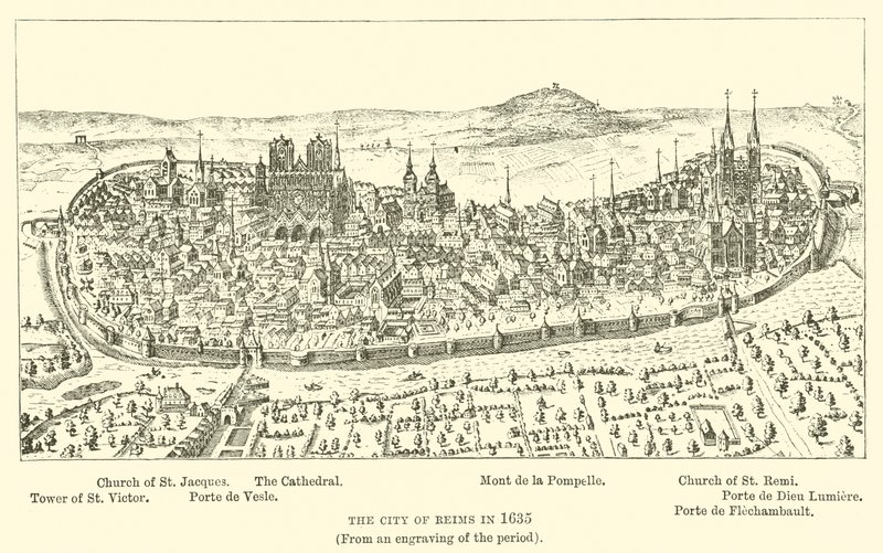 A cidade de Reims em 1635, (De uma gravura do período) de English School