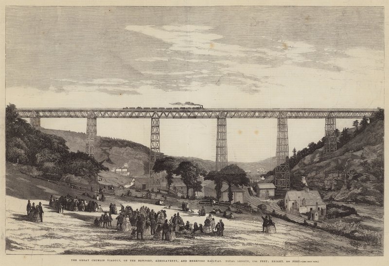 O Grande Viaduto de Crumlin, no Newport, Abergavenny e Hereford Railway, Comprimento Total, 1700 pés; Altura, 200 pés de English School