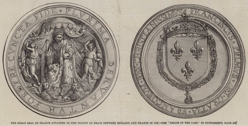 O Grande Selo da França anexado ao Tratado de Paz entre a Inglaterra e a França em 1527 de English School
