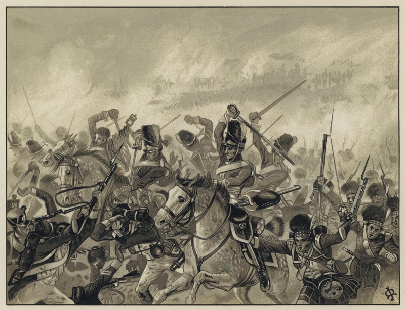 Os cinzas e noventa segundo em Waterloo, 18 de junho de 1815 de English School