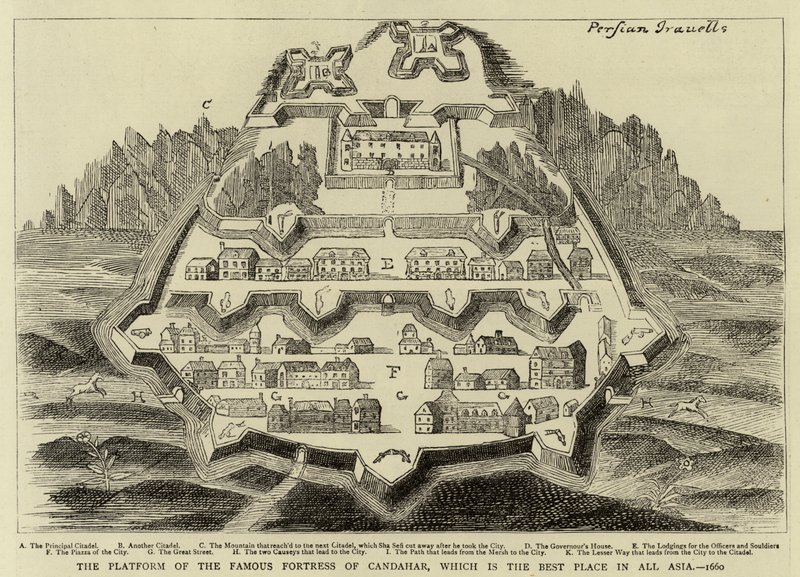 A plataforma da famosa fortaleza de Candahar, que é o melhor lugar em toda a Ásia, 1660 de English School