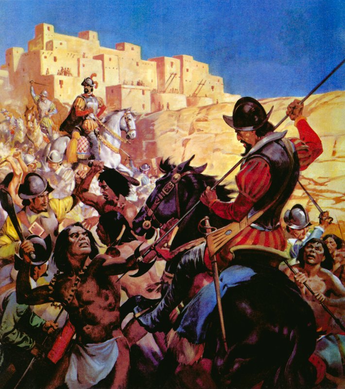 Os índios pueblo do norte do Arizona atacados por conquistadores espanhóis de English School