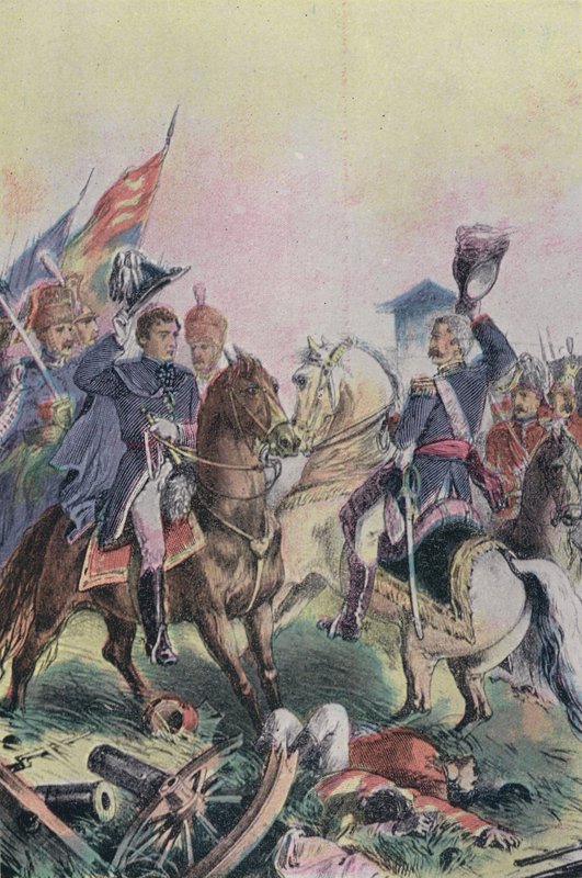 A reunião do duque de Wellington e do marechal de campo Blucher após a batalha de Waterloo, 1815 de English School