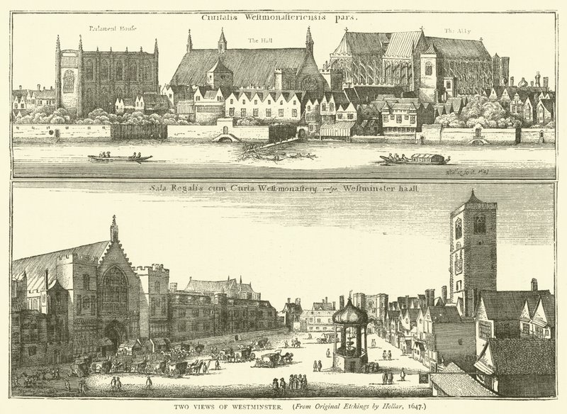 Duas vistas de Westminster, a partir de gravuras originais de Hollar, 1647 de English School