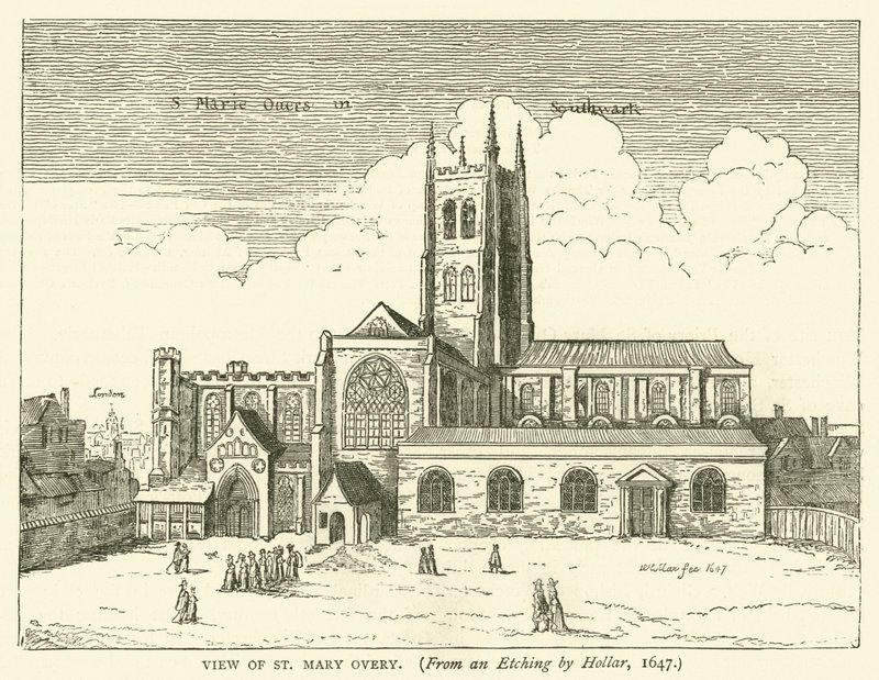 Vista de St Mary Overy, de uma gravura de Hollar, 1647 de English School