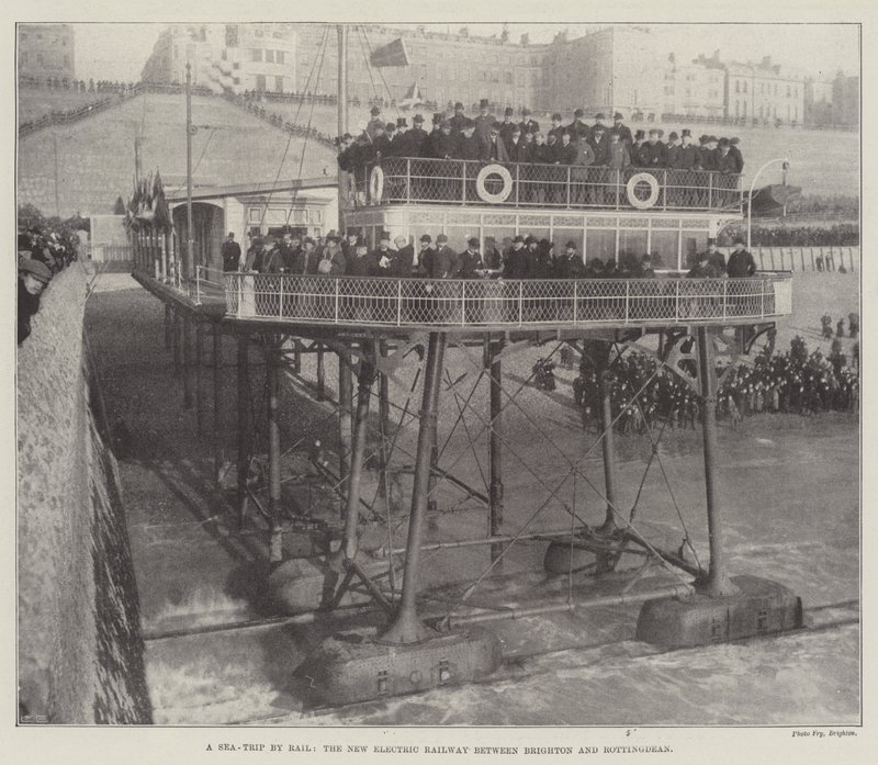 Um passeio marítimo de trem, a nova ferrovia elétrica entre Brighton e Rottingdean de English Photographer