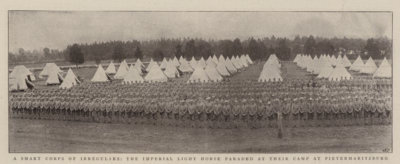 Um Corpo Inteligente de Irregulares, o Imperial Light Horse desfilou em seu acampamento em Pietermaritzburg de English Photographer