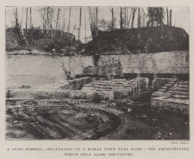 Um pompéia suíça, escavação de uma cidade romana perto de Basileia, o anfiteatro, que realizou 10.000 espectadores de English Photographer