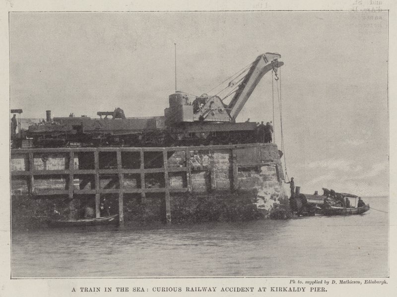 Um trem no mar, Curious Railway Accident at Kirkaldy Pier de English Photographer