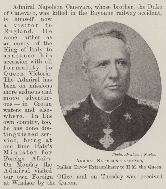 Almirante Napoleão Canevaro, enviado italiano extraordinário para HM a rainha de English Photographer