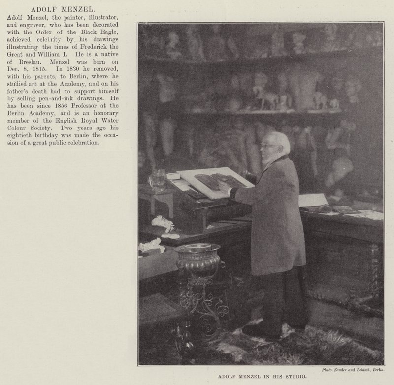 Adolf Menzel em seu estúdio de English Photographer