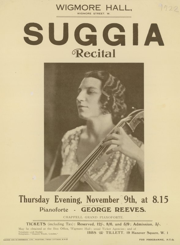 Anúncio para um recital de Suggia no Wigmore Hall de English Photographer