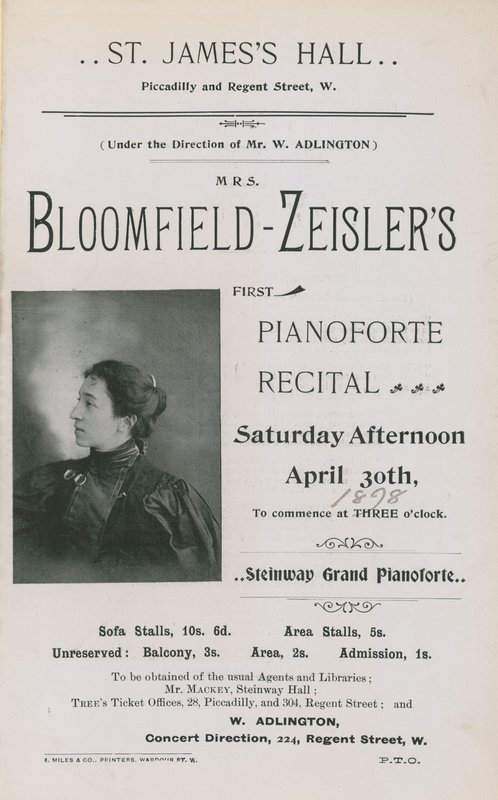 Anúncio para um concerto da Fannie Bloomfield-Zeisler de English Photographer
